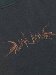 OVDY 1 pièce T-shirt à manches courtes col rond pour homme, style vintage lavé et délavé avec impression sérigraphique brossée à la main. Style streetwear outdoor années 2000