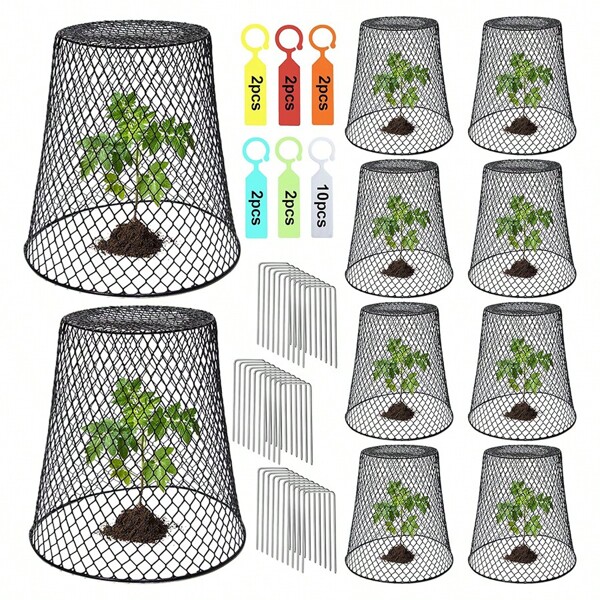 1 pièce Couverture de plante Réseau de jardin en métal robuste Protecteur contre les dommages causés par les animaux, Grillage de protection de plante de jardin solide, Cage de protection pour les plantes de jardin, les légumes, les fraises et les semis (avec 3 clous en U et une étiquette de couleur aléatoire)