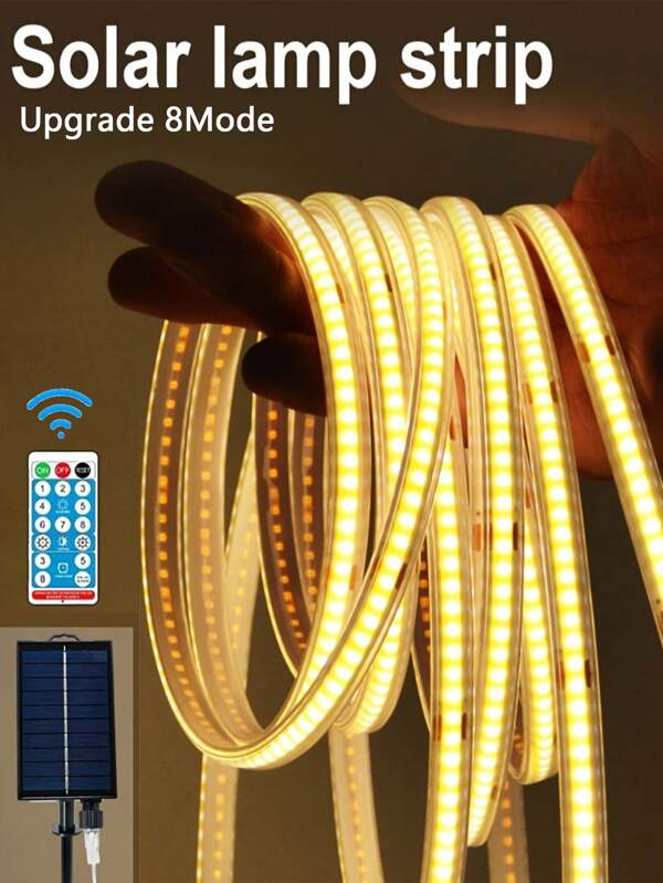 Solarbetriebene LED-Streifen für den Außenbereich, 600 LEDs 300 LEDs, wasserdicht IP65, Acrylband mit Fernbedienung, selbstklebend, kürzbar, Solarstrom/USB-Netzteil, Solar Auto Ein/Aus Lichterkette für Terrasse, Pool, Camping Dekoration