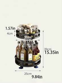 1 pieza Organizador giratorio de 360° para especias, estante de almacenamiento de acero negro para condimentos, aceite y vinagre - Elemento esencial para la organización de la cocina