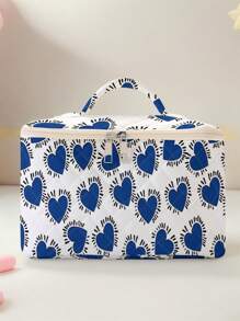 1pc/4pcs Cosmetic Bag Set, Blue Heart Pattern Printed Large Capacity Makeup Bag, Portable Cosmetic Storage Box, Travel Toiletry Bag, Toiletry Bag, Beach, Swimming Pool, Swimwear And Travel Storage Bag, Cosmetic Bag