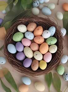 100 piezas de huevos de Pascua, huevos moteados de Pascua, huevos miniatura de colores realistas para decorar coronas, decoración de Pascua, decoración del hogar, decoración de fiestas, huevos falsos, decoración de paisaje en miniatura