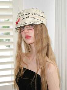 1pc Y2K Retro Flower Embroidery Forward Hat, Women's Printed Bow, Women's Street Appearance, Small Face, Versatile And Fashionable Beret