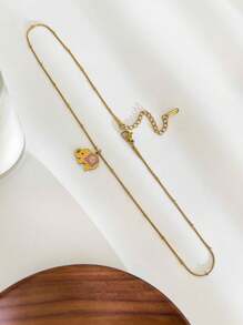 1 件春季新款时尚女士不锈钢彩色吊坠项链，大象、鱼、蝴蝶、圆形吊坠设计，手工珐琅釉制作，时尚简约奢华日常百搭多层女士项链 - 金色 - 查看 16