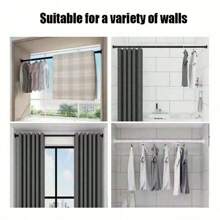 1 多功能窗帘杆、窗帘杆支架、无需钻孔、用于门帘、窗帘、半帘、短帘、咖啡帘、门帘杆、可伸缩杆、可调节烘干机、衣柜支架、家具支架、烘干机、鞋柜、收纳杆、家用浴室配件、浴室