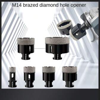M14 Brazed Diamond Hole Opener, 125 Type Angle Grinder, M14 Thread Brazing, Ceramic Tile Drilling Tool, Drill Bit, Hand Grinder Special Drilling Tool, Suitable For: Marble/Granite/Pebble/Quartz/Concrete/Glass Stone Water Drill Drilling Unit, Tool Accessories, Model: 6-100mm