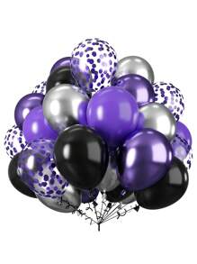 50 套高品质乳胶气球套装 - 紫色和黑色，带五彩纸屑，非常适合生日、婚礼、毕业典礼、万圣节、室内和室外主题派对装饰