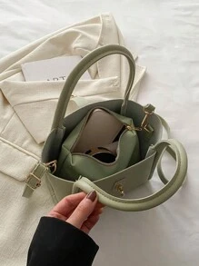Bolso de mano versátil para madre de unicolor de moda en PU con bolsita pequeña para monedas