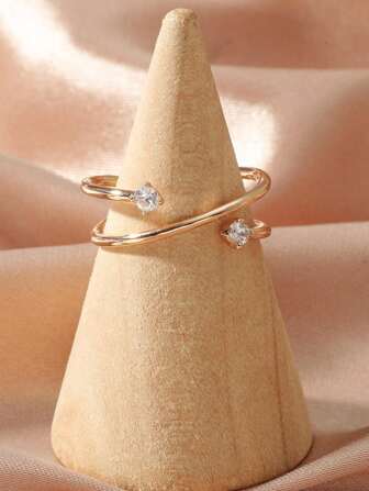 1枚时尚简约镶嵌锆石可调节金戒指，女士款