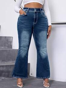 Jeans a zampa di elefante slim fit taglie forti, per uso casual quotidiano - Blu lavato scuro - Visualizzare 5