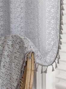 1 件新款波西米亚风格窗帘，家居装饰布艺窗帘，带杆袋，提花薄纱窗帘 - 灰色 - 查看 1