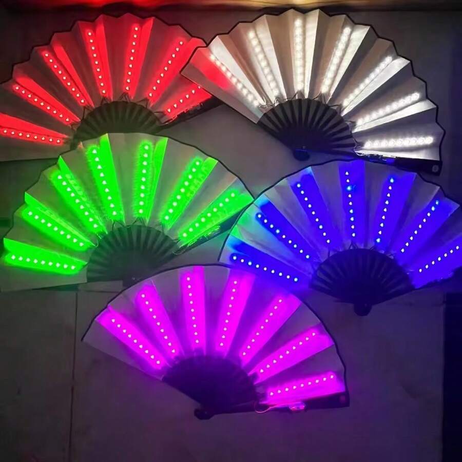 Abanico plegable de mano con luz LED, luz portátil, show de baile nocturno, barra fluorescente DJ, club, decoración de fiestas - Multicolor - Ver 1