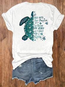 Women's Casual Short Sleeve Round Neck T-Shirt - White - View 2