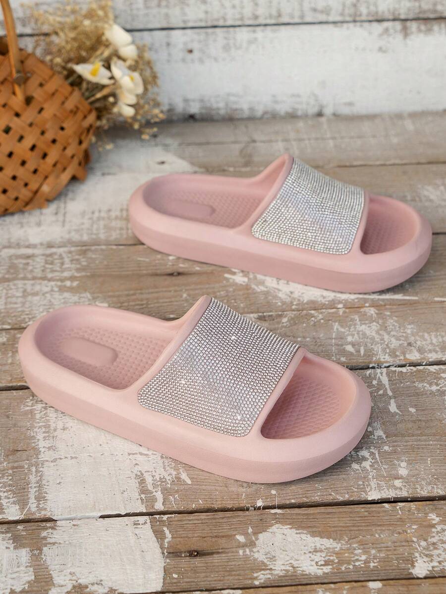 女士时尚百搭夏季单趾拖鞋，舒适柔软鞋底纯色露趾凉鞋，休闲沙滩户外日常室内浴室卧室拖鞋，适合所有季节 - 粉色 - 查看 1