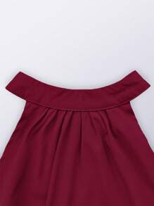 New Wine Red Solid Color Lace-Up Casual Sleeveless Ruffle Hem Halter Neck Dress For Spring/Summer - Burgundy - View 4