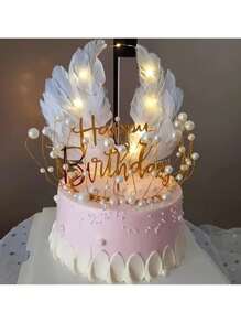 3 件套蛋糕装饰公主主题皇冠羽毛生日蛋糕装饰品、节日和婚礼派对用品。 - 彩色 - 查看 4