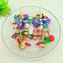 手工制作的波西米亚风格闪光夸张时尚吊坠耳环，适合女性在海滩度假或派对上佩戴 - 彩色的 - 查看 4
