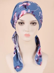 花卉印花头带帽，休闲度假风格 - 湖藍 - 查看 2