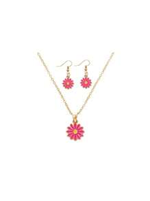 Set de 3 piezas: Collar con colgante de flor de margarita chapada en metal, pendientes minimalistas, conjunto de joyería de moda para niñas y amigas