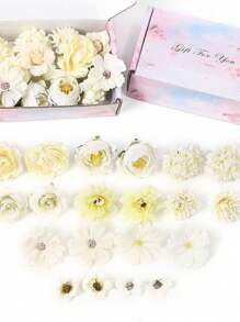 20pcs Fake Flower Head Set Plus Box Artificial Rose Daisy Flower Head For DIY Garland Flower Bouquet Wedding Crafts Bridal Party Shower Home Decoration Wedding Car Shoes Hat
