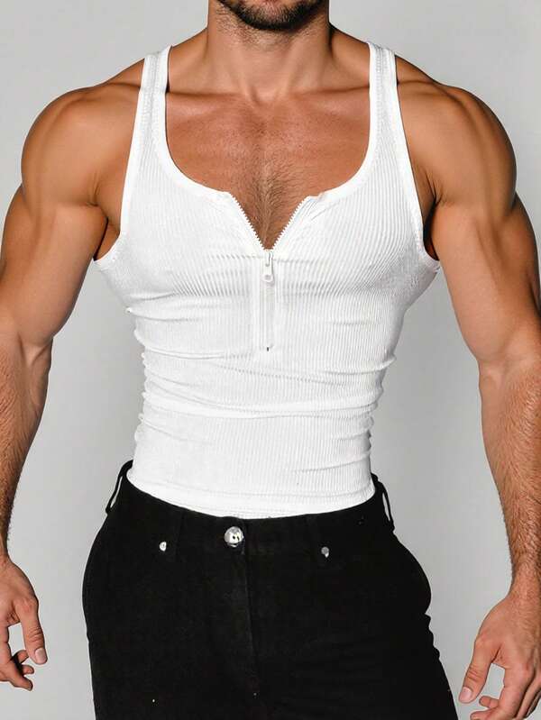 Regata masculina justa - Camisa esportiva sem mangas com gola redonda, adequada para atividades ao ar livre - Roupa respirável, que absorve a umidade e de secagem rápida para clima quente