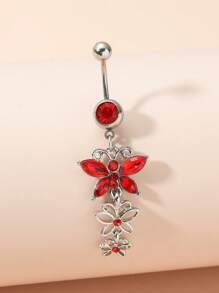 1pc Butterfly Eye-Shaped Belly Button Ring, Suitable For Daily Wear - Red - View 9