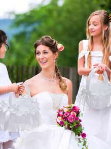 1PC Wedding Flower Girl Basket Handheld Small Bow Flower Basket Lace Decorative Small Basket - Multicolor - View 8