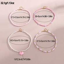 4pcs/Set Handmade Pink Heart & Butterfly Pearl Bead Necklace, Suitable For Children Girls Everyday Wear