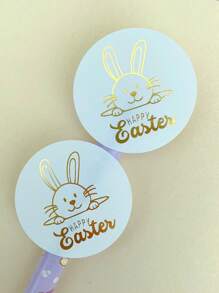 100pcs Round Happy Easter Stickers, 4X4CM Gold Label, Easter Gift Packaging Decoration Stickers