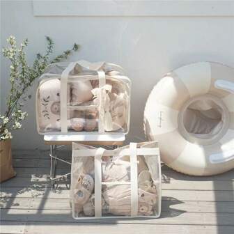 1 stuk strandtas, transparante waterdichte PVC zwemkleding opbergtas, draagbare reistas met grote capaciteit voor make-up en verzorging, exclusief items in de tas, strandbenodigdheden, strandaccessoires, zwembadfloat
