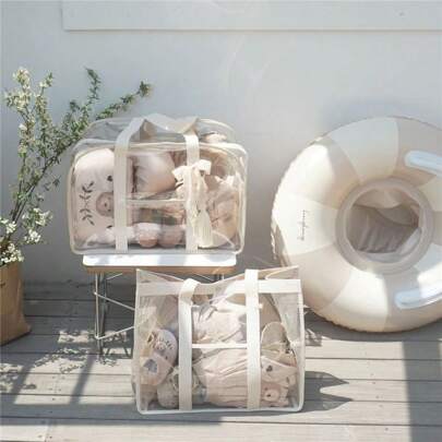 1pc Beach Bag, Transparent Swimming PVC Waterproof Clothing Storage Bag, Portable Travel Large Capacity Makeup And Grooming Bag, Excluding Items Inside The Bag, Beach Essentials, Beach Accessories, Pool Float