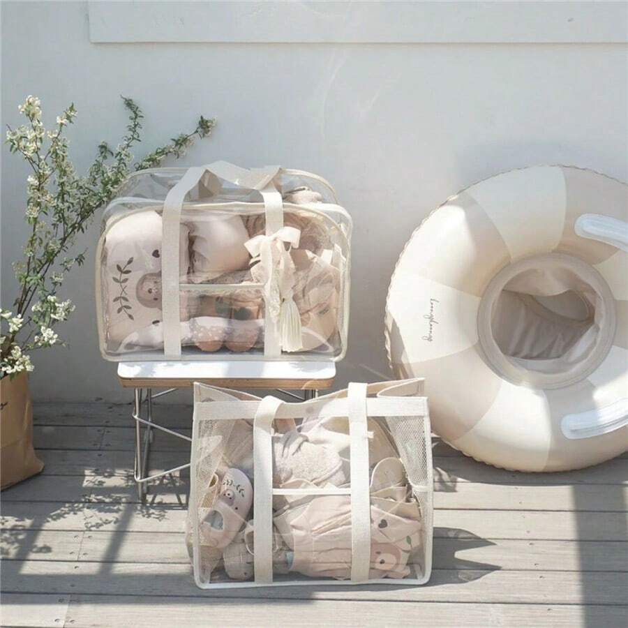 1 件沙滩包，透明游泳 PVC 防水衣物收纳袋，便携式旅行大容量化妆和梳洗包，不包括包内物品，沙滩必需品，沙滩配件，泳池浮板