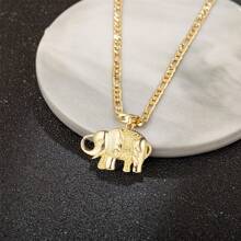 dollrinboy 1pc 14K Gold Plated Elephant Pendant Necklace For Women With 3mm Stainless Steel Figaro Chain Necklace - Elephant - View 1
