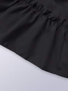 New Spring/Summer Solid Color Lace-Up Waist Ruffle Hem Sleeveless Mini Halter Dress, Little Black Dress - Black - View 7