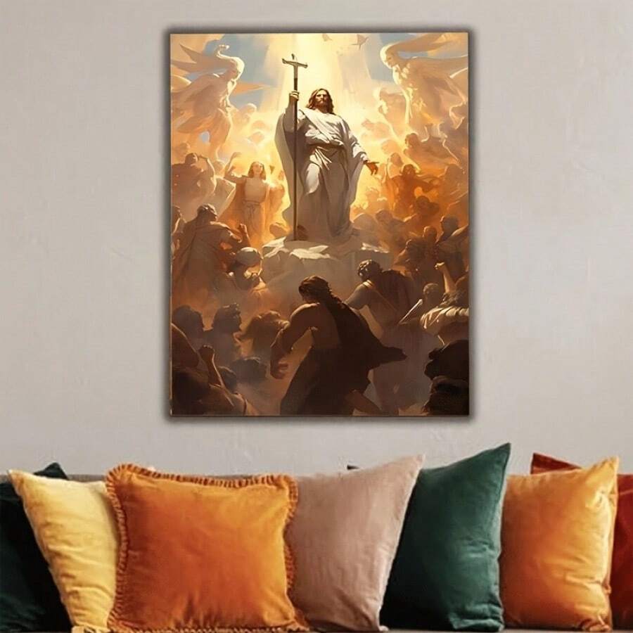 1 Pc Easter Inspired Jesus Canvas Art Poster For Thanksgiving Easter Home Room Decor Wooden Framed Canvas Painting -  Thickness 2.25cm/0.9inch,Home Gift Decoration, Room Decoration Aesthetic, Wall Decoration Art, Perfect Gift, Autumn And Winter Wall Decoration, Living Room Decoration, Bedroom Decoration, Kitchen Decoration, Entry Decoration, Bathroom Decoration, Direct Wall Painting, High Quality Wall Painting Poster  Wooden Framed Canvas Painting -  Thickness 2.25cm/0.9inch,Home Gift Decoration, Room Decoration Aesthetic, Wall Decoration Art, Perfect Gift, Autumn And Winter Wall Decoration, Living Room Decoration, Bedroom Decoration, Kitchen Decoration, Entry Decoration, Bathroom Decoration, Direct Wall Painting, High Quality Wall Painting Poster - Black - View 1