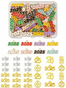 28/48Pcs Alloy Enamel Pendants, Rack Plating Alloy Pendants, Number 2025 Charms, Mixed Color - 2025 - View 1