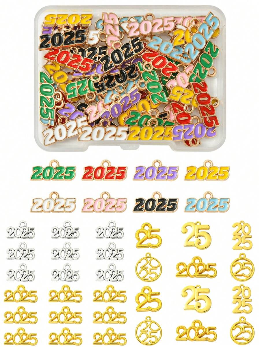 28/48Pcs Alloy Enamel Pendants, Rack Plating Alloy Pendants, Number 2025 Charms, Mixed Color - 2025 - View 1