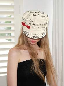 1pc Y2K Retro Flower Embroidery Forward Hat, Women's Printed Bow, Women's Street Appearance, Small Face, Versatile And Fashionable Beret