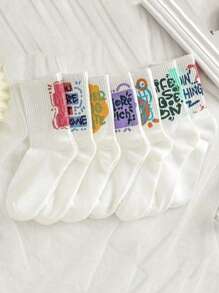 5 Pairs Random Letter Print Sports Socks, Unisex
