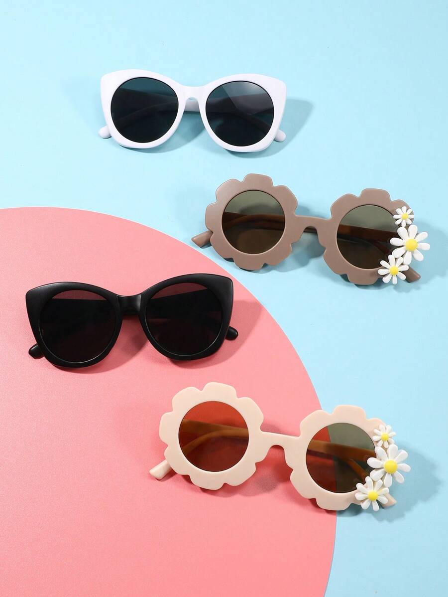 4-Piece Set Kids Fashion Fashion Glasses, Multiple Frame Styles Including Cat Eye & Floral Designs, Vibrant Colors, Suitable For Boys & Girls, Daily Decoration, Travel, Holidays, Parties, Photography Props - Multicolor - View 1