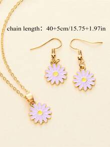 Set de 3 piezas: Collar con colgante de flor de margarita chapada en metal, pendientes minimalistas, conjunto de joyería de moda para niñas y amigas
