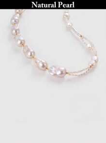 1pc Fashionable Pearl Necklace, Natural White Baroque Pearl Necklace, Daily Wear & Holiday Gift With Gift Box