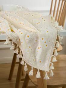 1 chiếc khăn trải bàn tua rua bằng vải lanh polyester đơn giản phong cách Mỹ cổ điển, khăn trải bàn hình chữ nhật chịu nhiệt thích hợp cho nhà bếp, bàn ăn, bàn cà phê, tủ tivi, tụ họp tại nhà, dã ngoại ngoài trời - Màu be - Xem 7