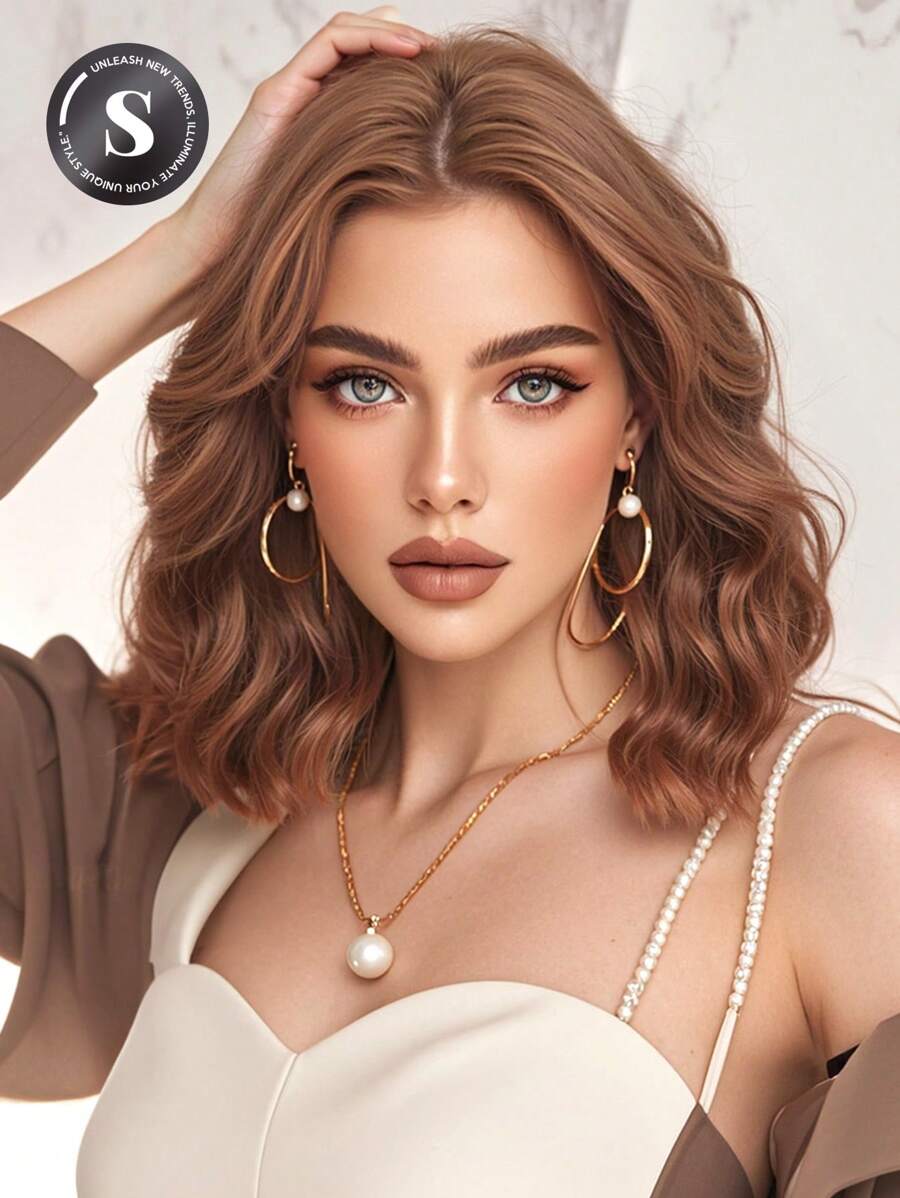 Elegant Women's Chemical Fiber Wig Brown 12 "Shaggy Medium Short Curly Bob Wig Synthetic Heat Resistant Fiber Material Suitable For Holiday Travel Family Party Role Play Daily Wear - Rust Brown - View 1