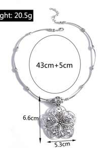 1 件波西米亚复古风格镂空花朵吊坠项链，别致珠宝 - 復古銀色 - 查看 3