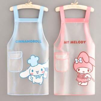 Sanrio Sanrio Cartoon Matte Transparent Waterproof Apron, Kitchen TPU Anti-Oil Reusable Bib Apron For Cooking, Catering, Workplace
