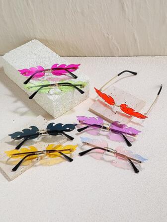 1 件女士火焰设计时尚羽毛金属框架时尚眼镜，适合派对、节日、休闲礼物，适合夏季海滩度假、户外、旅行的时尚眼镜