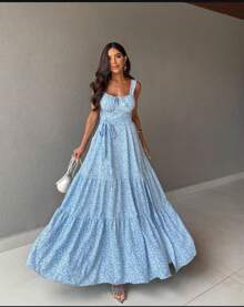 Peasant Dress - Blue and White - View 2