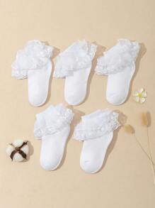 5 双女童纯色时尚荷叶边棉质短款公主袜/舞蹈袜