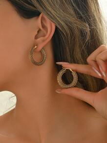 1 Pair Stainless Steel Round Hoop Earrings, Suitable For Parties - Gold - View 8